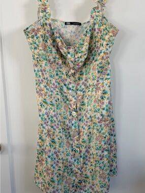 Zara Floral Button-Front Sundress in Green & Purple size L